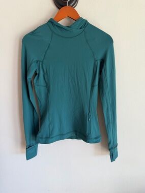 Lululemon Teal Green Hooded Long Sleeve Running Top with Thumbholes Size 4